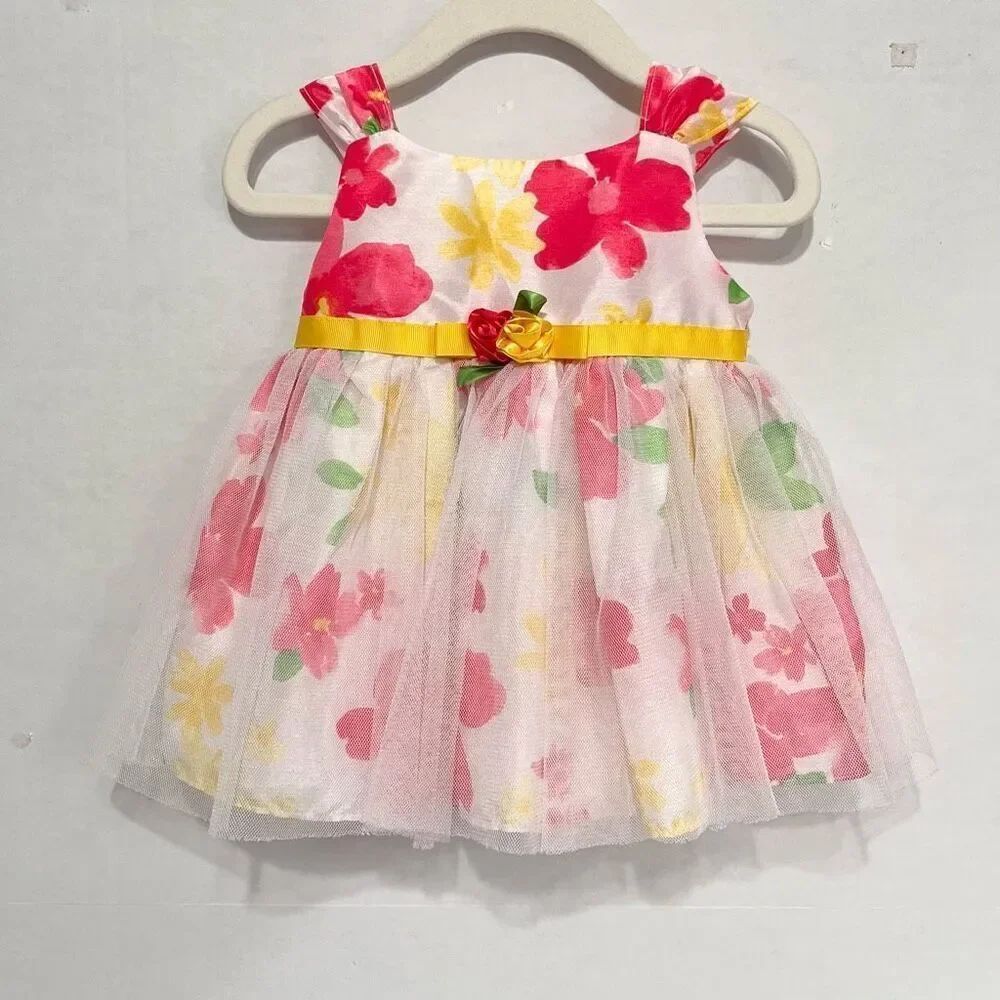 Youngland Pink And Yellow Floral Dress   Size 12 Months